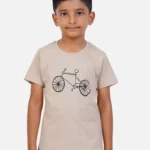 AirGarb kids' t-shirt featuring soft black cotton fabric, a round neck, and a stylish bottle green drawn cycle design, perfect for casual wear.