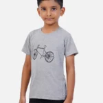 AirGarb kids' t-shirt featuring soft black cotton fabric, a round neck, and a stylish bottle green drawn cycle design, perfect for casual wear.