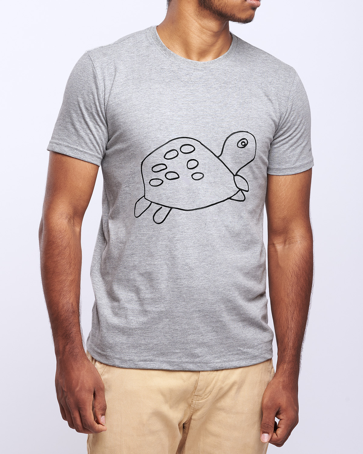 airgarb grey round neck cotton tshirt tortoise printed kids drawn wearing large size model