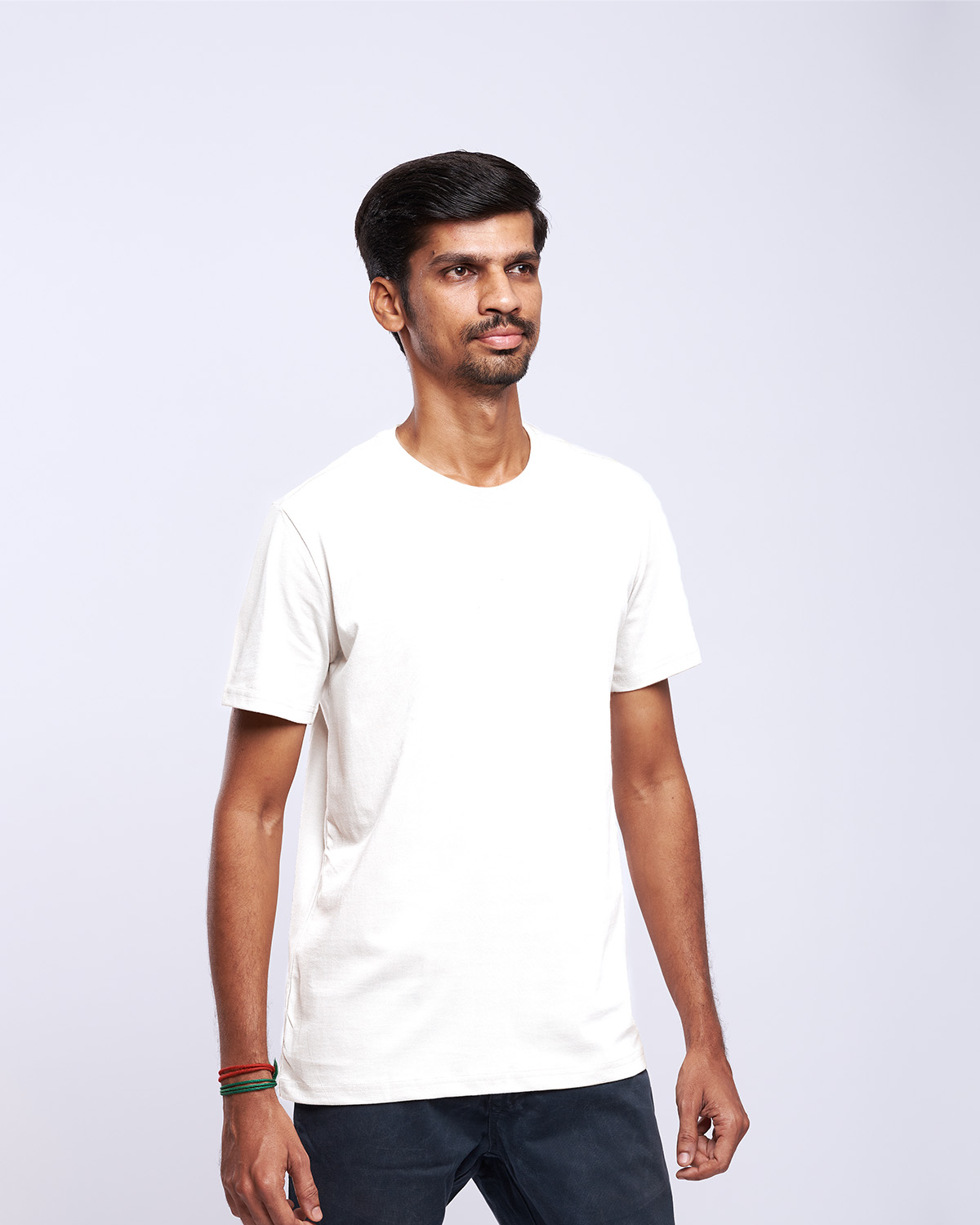 airgarb white round neck cotton tshirt plain solid wearing medium size model