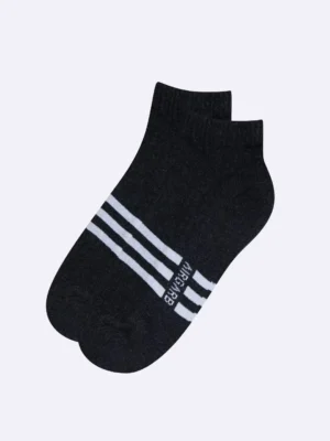 Ankle socks for men ankle socks for women low ankle socks dark grey black melange stripe design cotton socks for men cotton socks for women soft comfort cushion socks