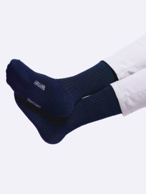 airgarb cotton comfort crew premium socks navy blue men leg model wearing socks office women