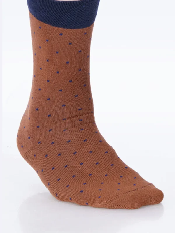 Premium cotton socks cushion socks brown socks dress socks formal socks brown office socks soft luxury bed socks navy blue polka dots style stylish design