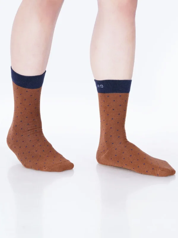 Premium cotton socks cushion socks brown socks dress socks formal socks brown office socks soft luxury bed socks navy blue polka dots style stylish design