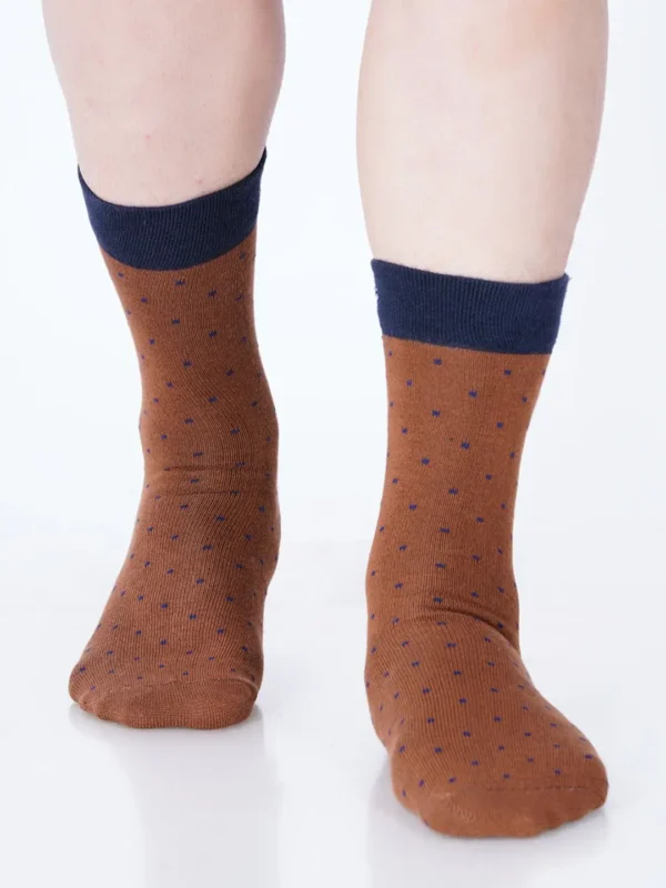 Premium cotton socks cushion socks brown socks dress socks formal socks brown office socks soft luxury bed socks navy blue polka dots style stylish design