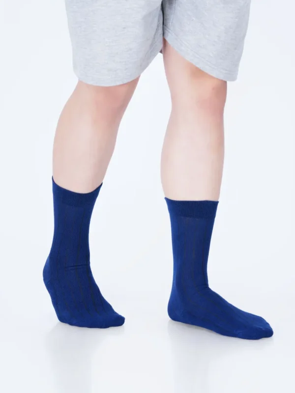 Premium cotton socks cushion socks blue socks dress socks formal socks blue office socks soft luxury bed socks rib stripe style