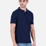 Polo collar Cotton Tshirt for men and women for summer breathable cool soft fine fabric navy blue