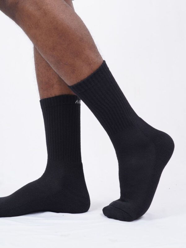 Air Garb Black Crew Length Cushioned Cotton Socks - Men's and Women's