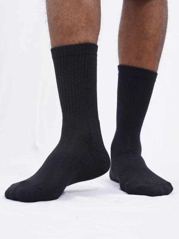 Air Garb Black Crew Length Cushioned Socks, Cotton Blend