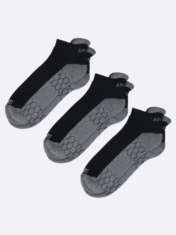 Pack of three compression sports performance socks for men and women by Air Garb, designed to enhance athletic performance and comfort