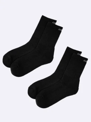 Pack of three black crew length cotton socks, designed for both men and women, featuring cushioning for all-day comfort, by Air Garb.