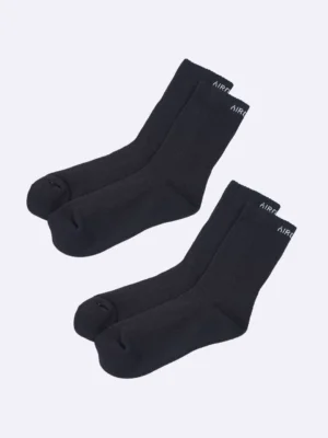 Pack of three black crew length cotton socks, designed for both men and women, featuring cushioning for all-day comfort, by Air Garb.