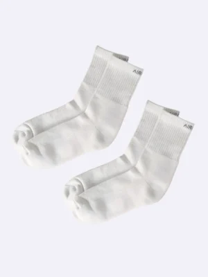 Two pairs of crew length cotton socks with cushioning for men and women by Air Garb, ideal for comfort and style.