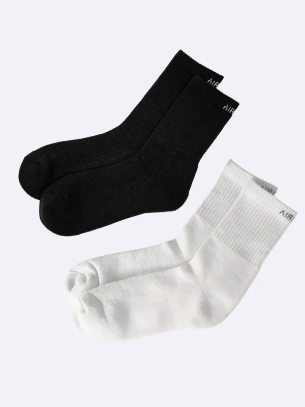 Air Garb Crew Socks for Men and Women Made with Premium Cotton Pack of 2 – C2WBL (White, Black)