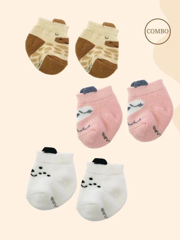 Soft cotton baby socks with fun animal patterns, perfect for boys and girls