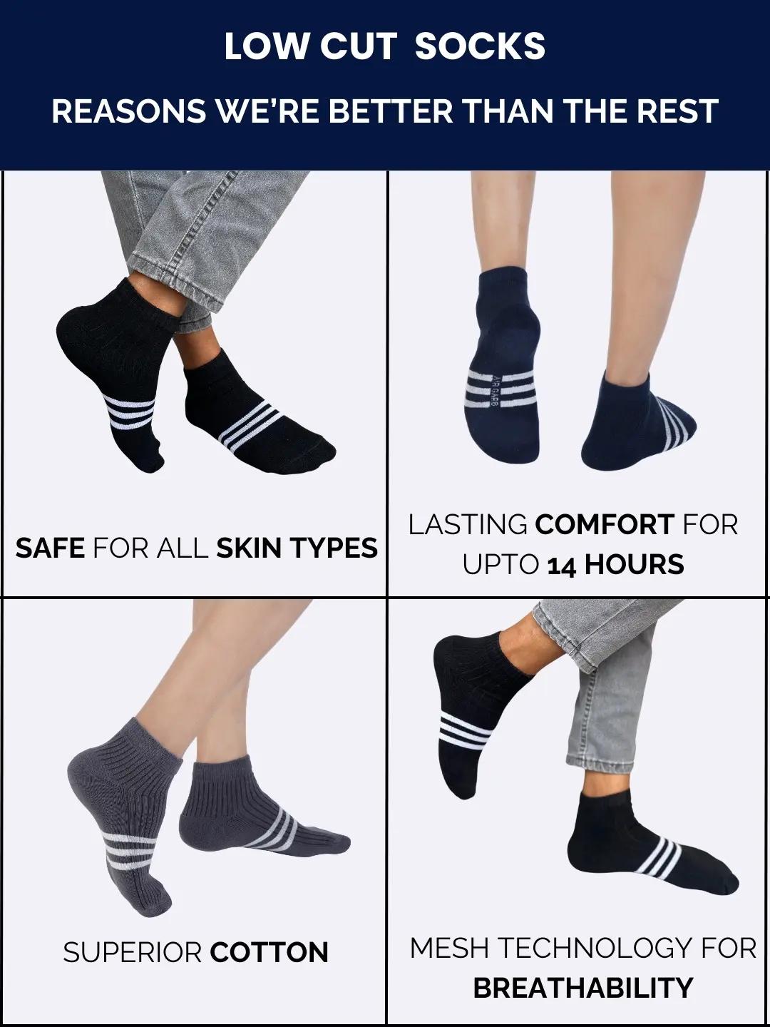 Ultra-soft low ankle socks designed for comfort and breathability