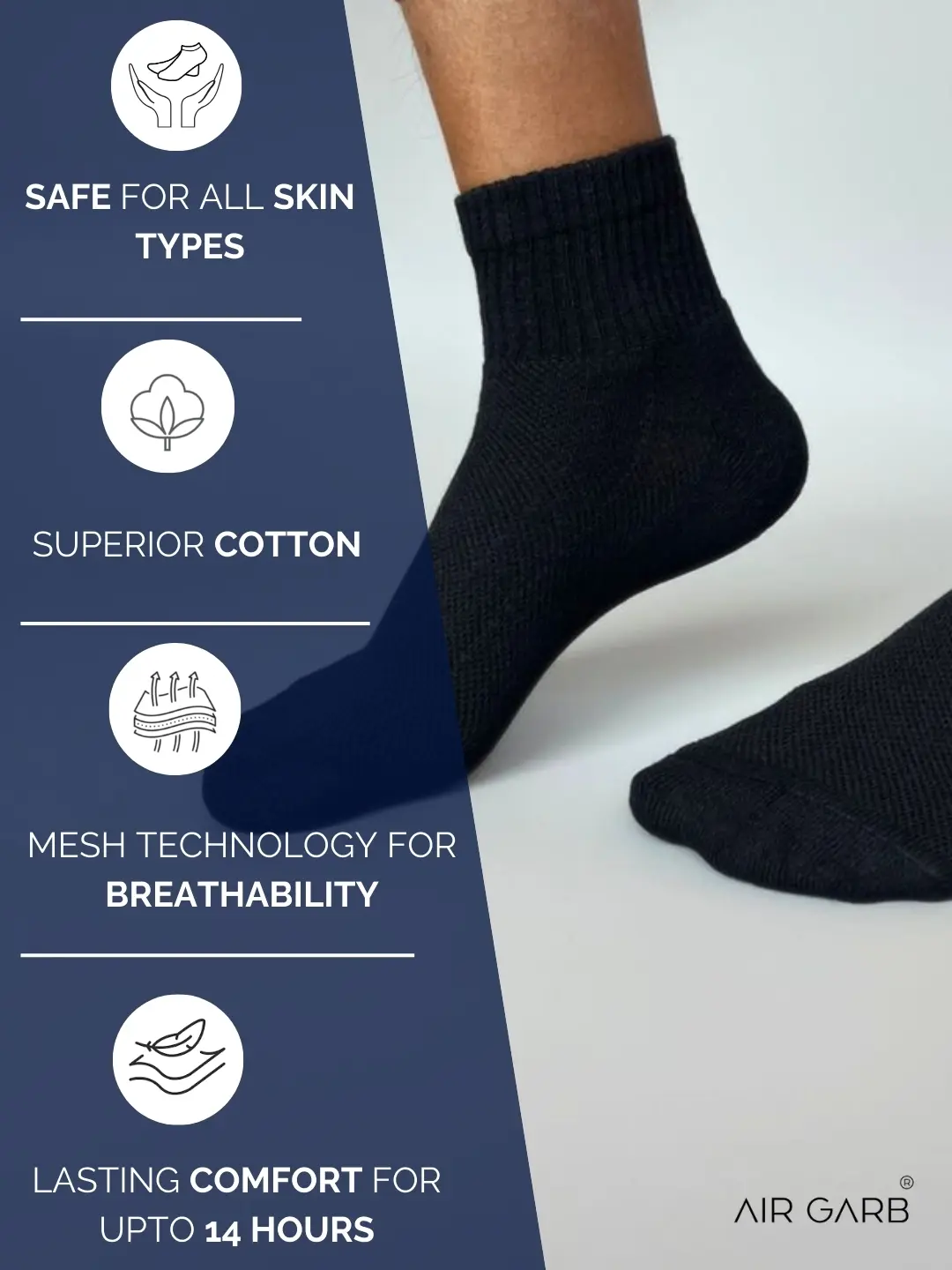 Comfortable high ankle socks designed for sports, running, and everyday wear, providing support and breathability.