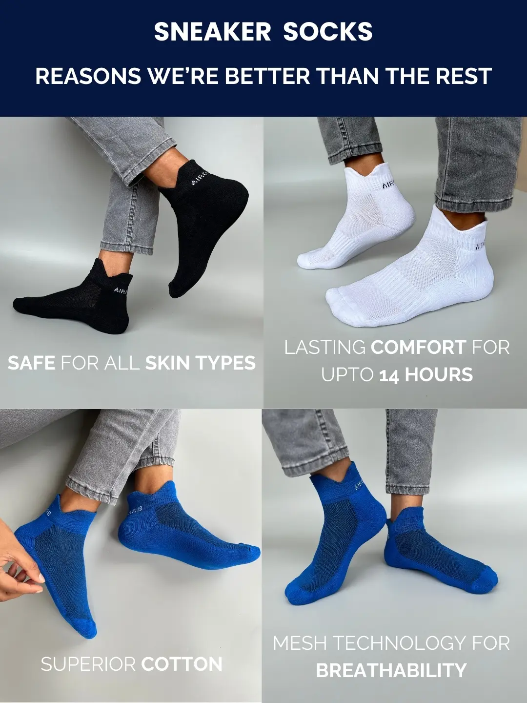 Premium low-cut sneaker socks offering invisible comfort with soft, cushioned padding, perfect for staying comfortable