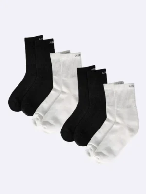 Premium Cotton Crew Socks for Men and Women, Pack of 4 Pairs - Soft, Comfortable, and Durable Socks in White and Black Colors, Perfect for Everyday Wear or Casual Outfits.