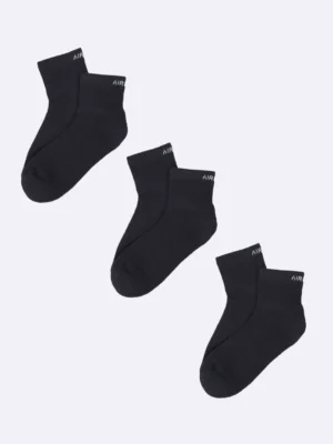 Three pairs of pure cotton ankle socks for men and women, displayed in assorted colors, designed for comfort and breathability